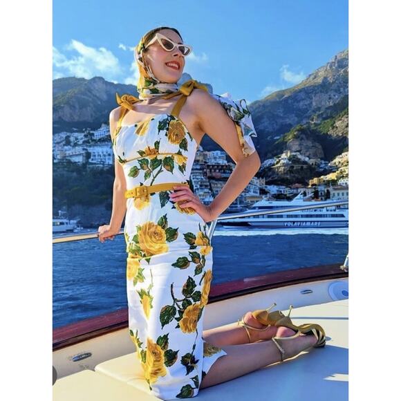 vixen micheline pitt Yellow Rose Wiggle Dress Viva Pinup Rockabilly XS New Ae11 - Picture 3 of 9